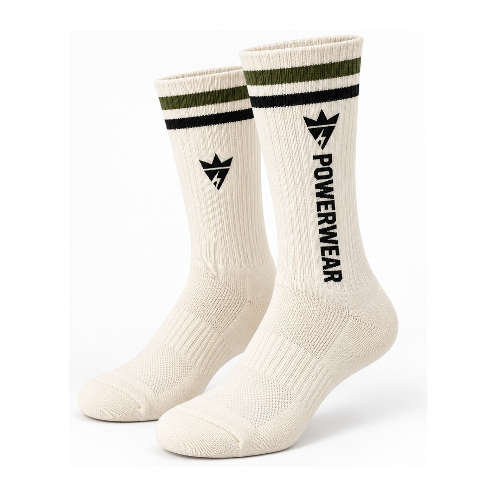 Cream Olive Stripe Sports Socks - Power Wear Industry