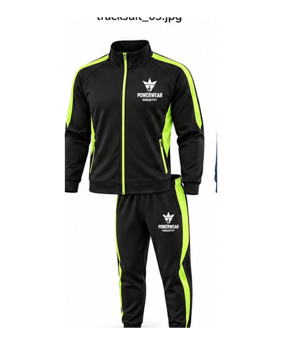 Rib-Knit Trim High-Neck Sport Tracksuit by Power Wear Industry with branded crest