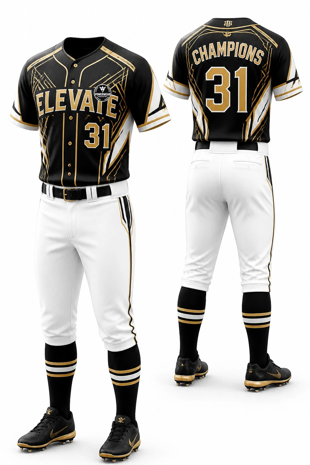 Custom Baseball Uniform — Design 08 by Power Wear Industry with left-chest logo