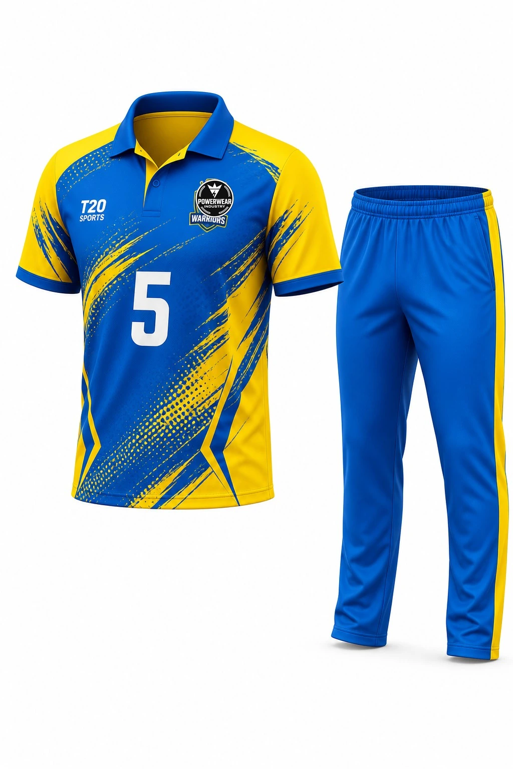 Custom Cricket Uniform — Design 01 by Power Wear Industry with left-chest logo