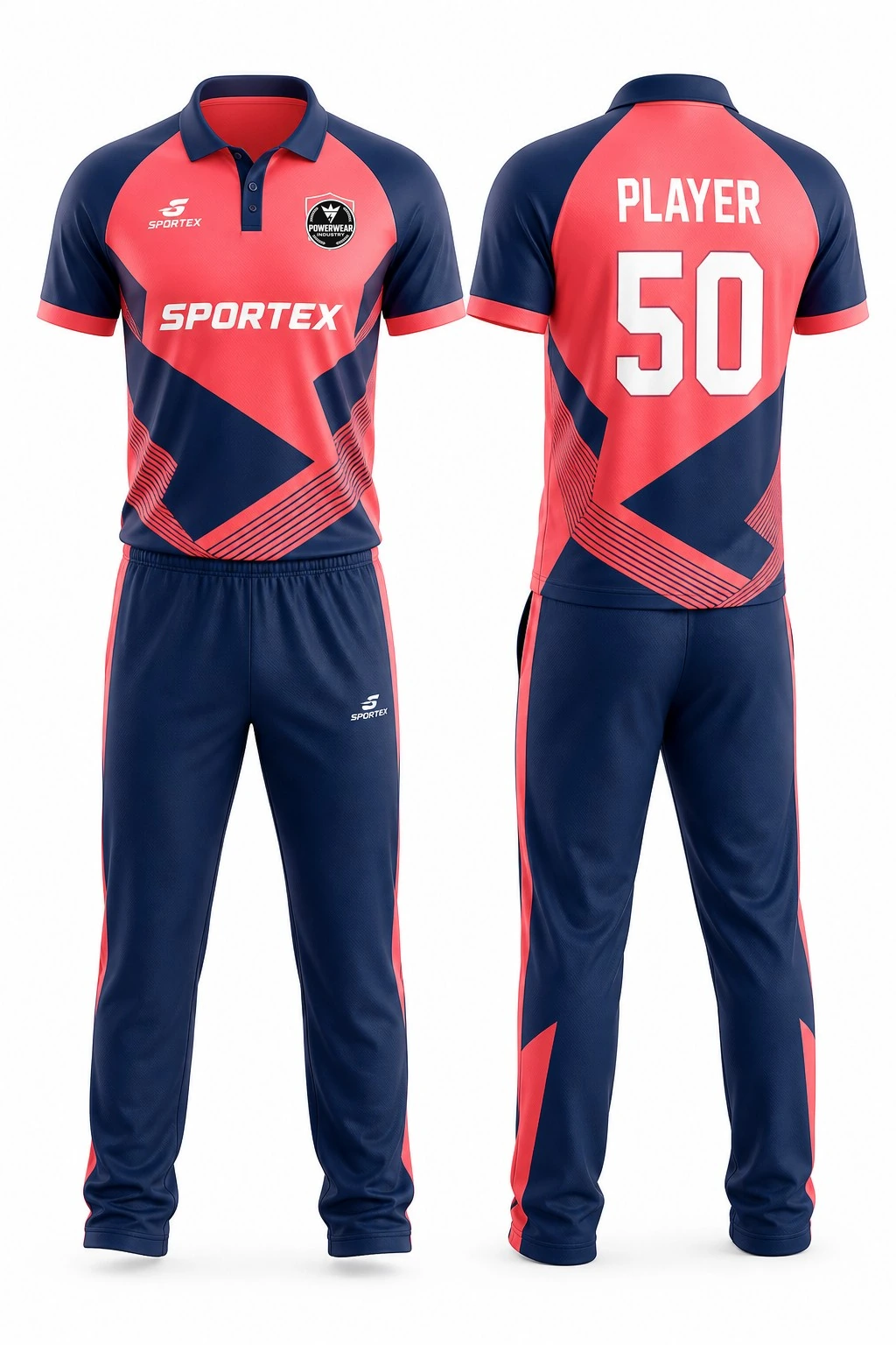Custom Cricket Uniform — Design 11 by Power Wear Industry with left-chest logo