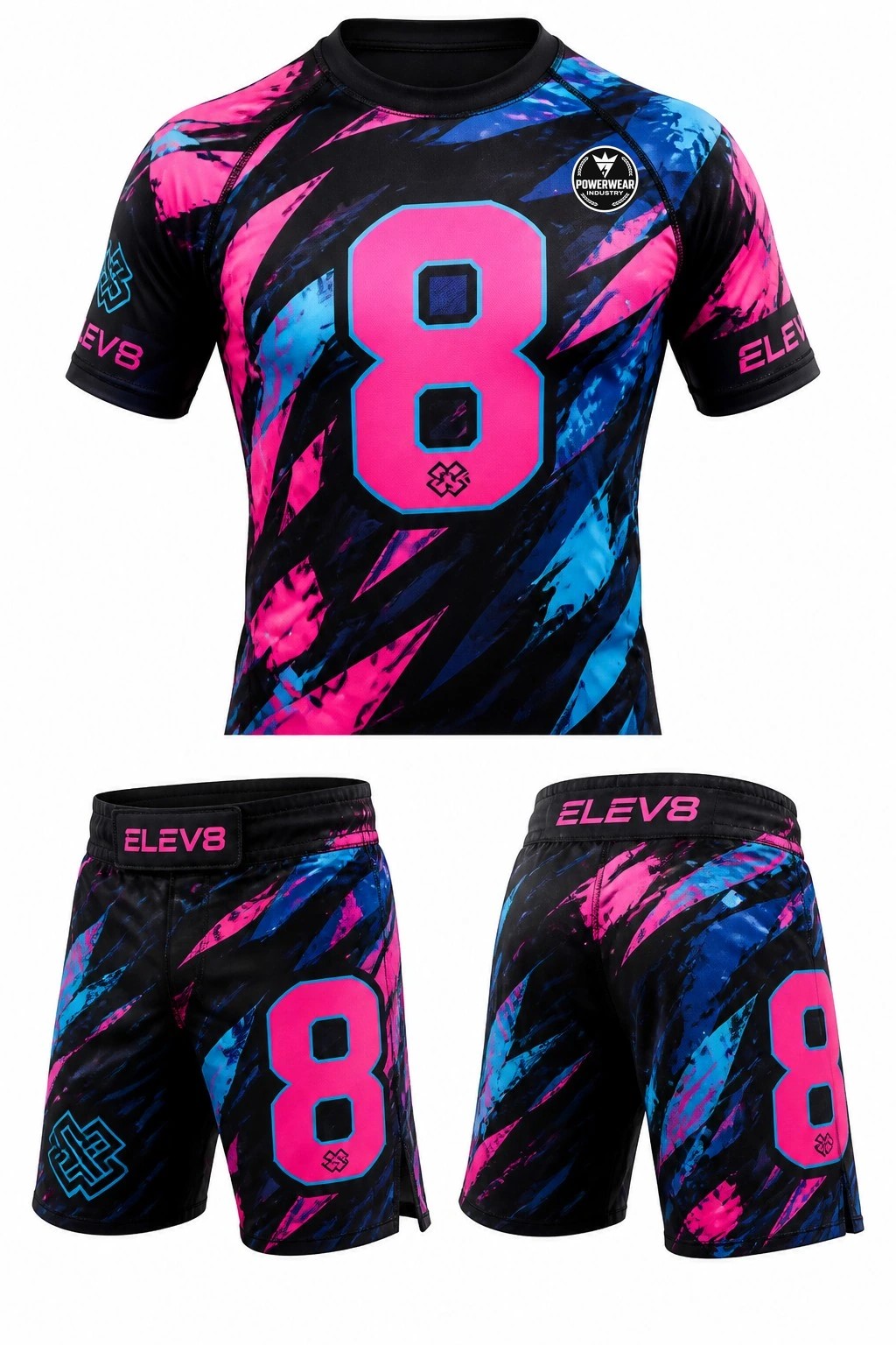 Custom MMA Set — Design 03 by Power Wear Industry with left-chest logo