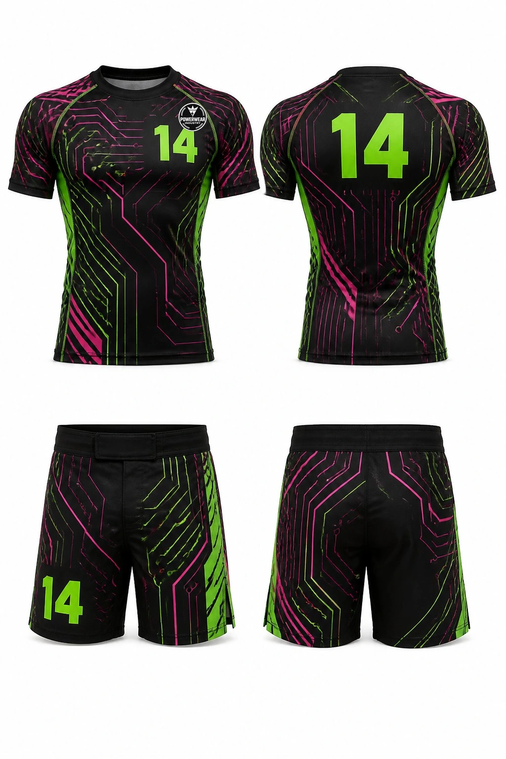 Custom MMA Set — Design 09 by Power Wear Industry with left-chest logo